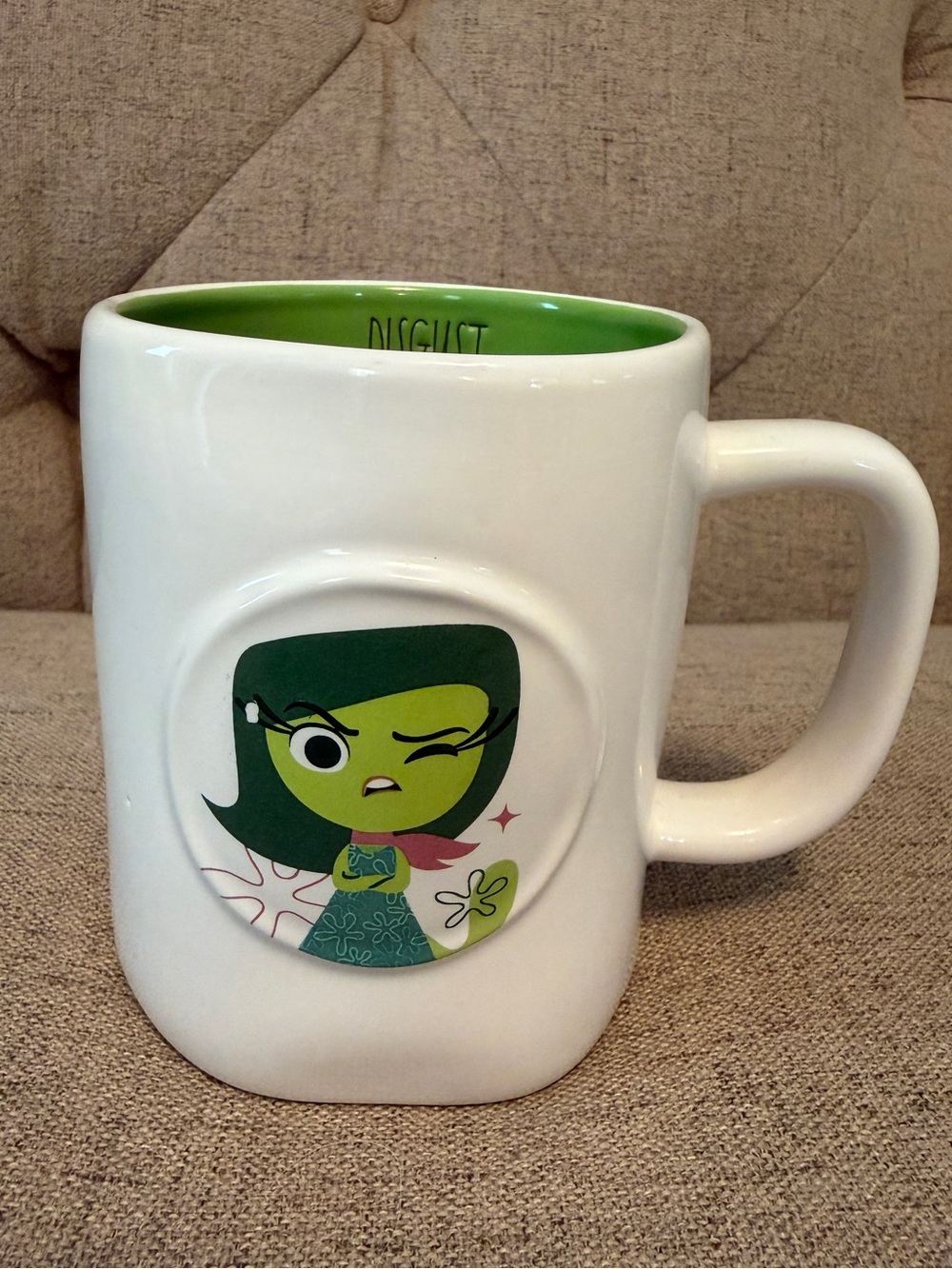 Rae Dunn Pixar Inside Out Disgust Mug Disney Green “MEH”